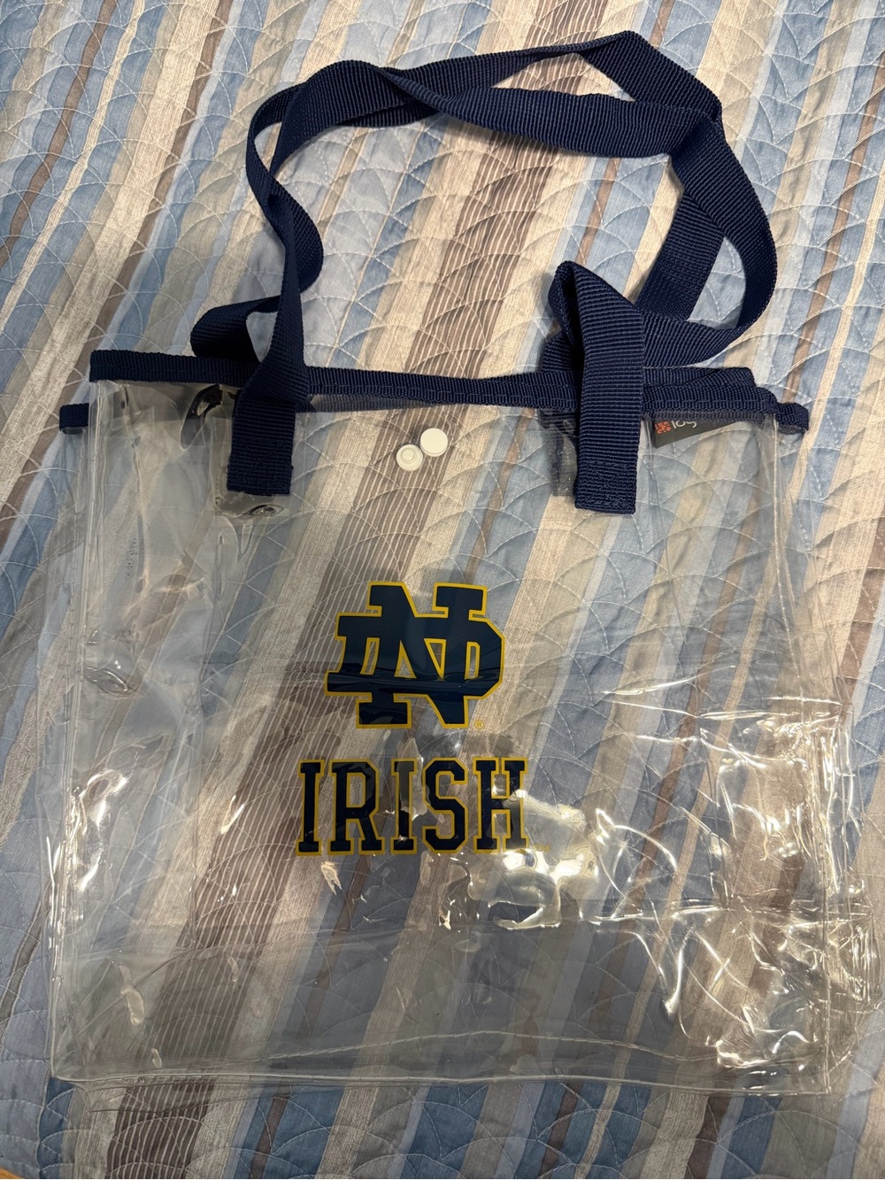 Notre Dame Clear PVC Tote Bag with Navy Straps - IRISH